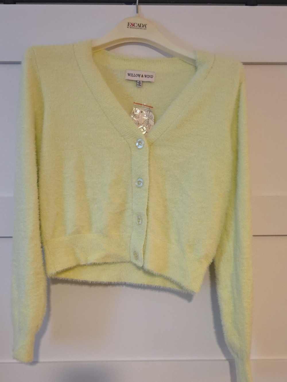 Lime Cream Fuzzy V-Neck Cardigan Sweater